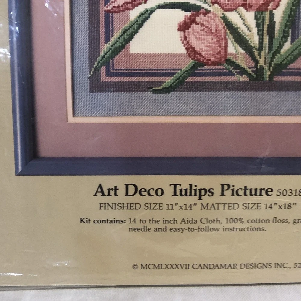 Vintage Something Special Art DECO Tulips PICTURE Counted Cross Stitch 1987